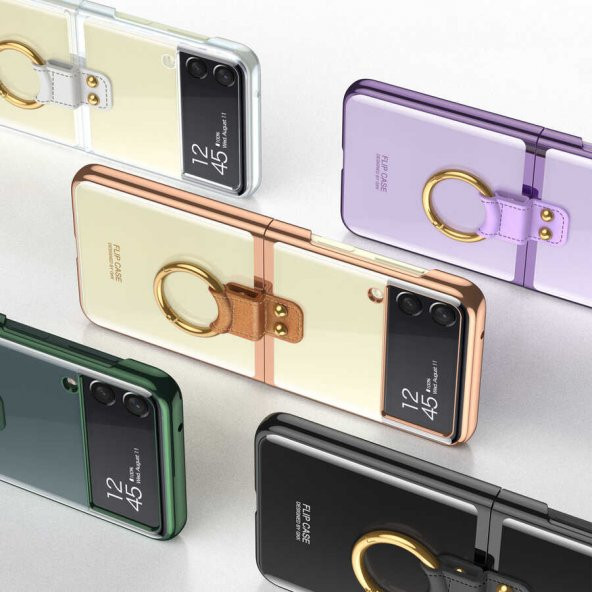 Samsung Galaxy Z Flip 3 Kılıf Yüzüklü Color Plating Sert Kıpta Kapak - 6