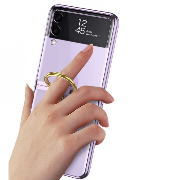 Samsung Galaxy Z Flip 3 Kılıf Yüzüklü Color Plating Sert Kıpta Kapak - 8