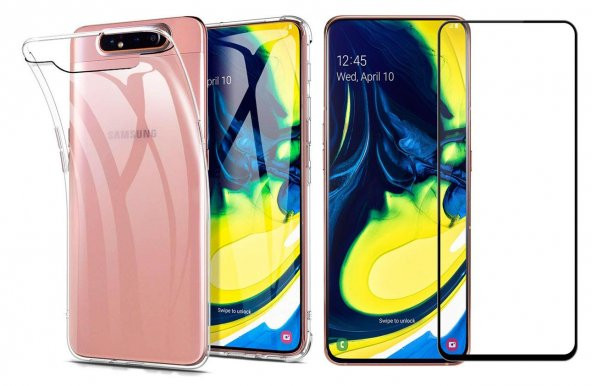 Samsung Galaxy A80 Kılıf Zore Şeffaf Silikon Kılıf + 6D Nano Cam