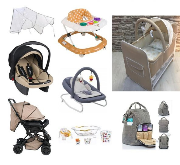 Almira Kids Bebek Çeyiz Seti 12 Parça Çift Yön Bebek Arabası Beşik Ana Kucağı Yürüteç Küvet Takımı