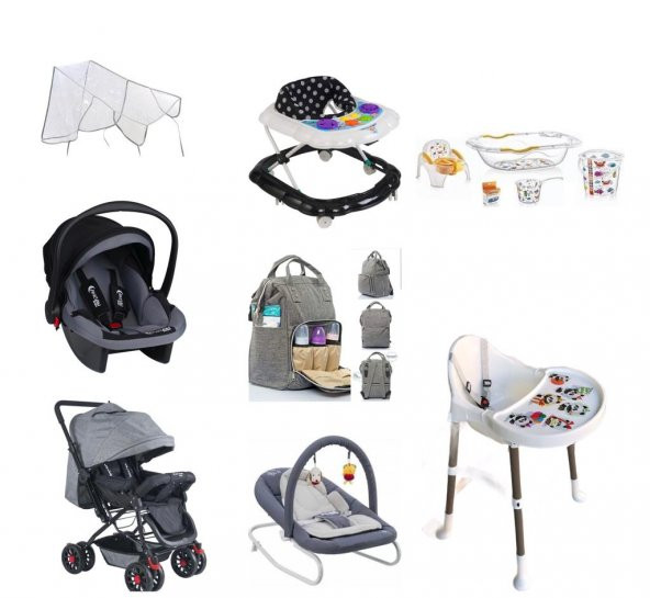 LETS GO BABY 12 Parça Bebek Çeyiz Seti Mama Sandalyesi Çift Yön Bebek Arabası Küvet Takımı
