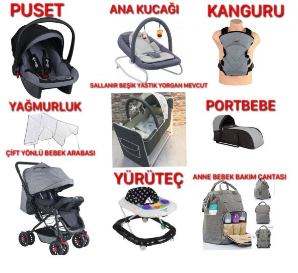 Almira Kids 9 parça Çift Yön Bebek Arabası Portbebe Kanguru Sallanır Beşik Puset