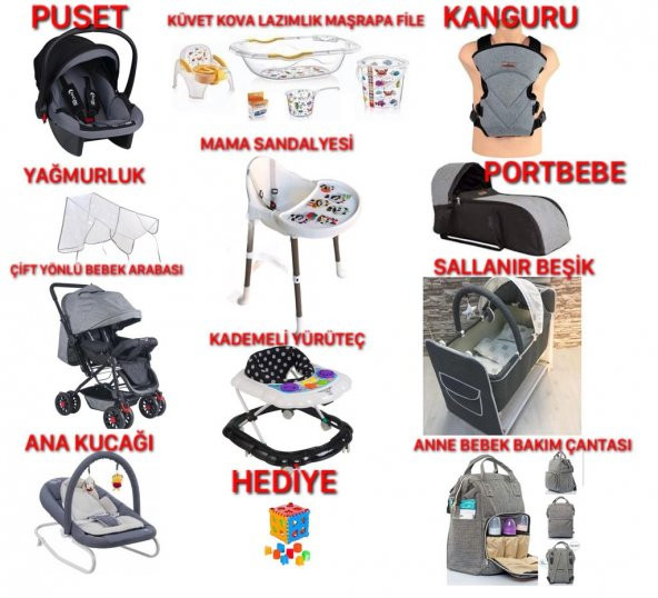 Almira Kids 16 Parça Set Çift Yön Bebek Arabası Beşik Küvet Takımı Portbebe Kanguru Puset Ana kucağı - 2