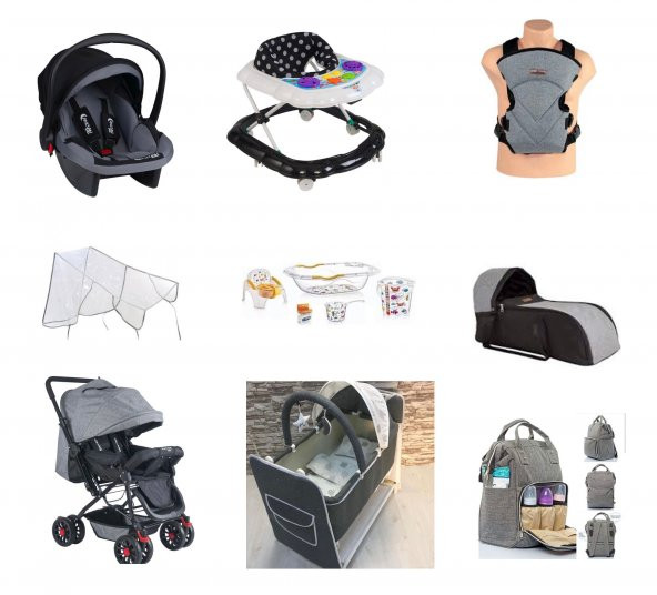 Almira Kids 13 parça Set Çift Yön Bebek Arabası Puset Yürüteç Portbebe Kanguru Sallanır Beşik Puset