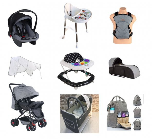 AlmiraKids 9 parça Çift Yön Bebek Arabası Mama Sandalyesi Portbebe Kanguru Sallanır Beşik Puset