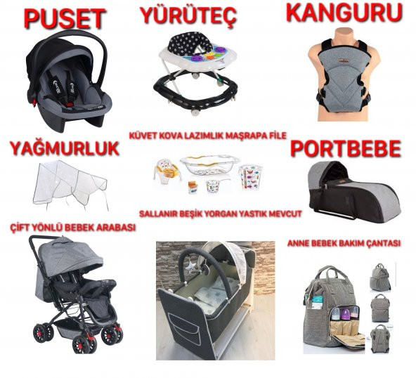 Almira Kids 13 parça Set Çift Yön Bebek Arabası Puset Yürüteç Portbebe Kanguru Sallanır Beşik Puset - 2