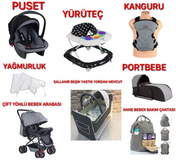 AlmiraKids 8 Parça Set Çift Yön Bebek Arabası Portbebe Kanguru Sallanır Beşik Puset Yürüteç - Resim 2