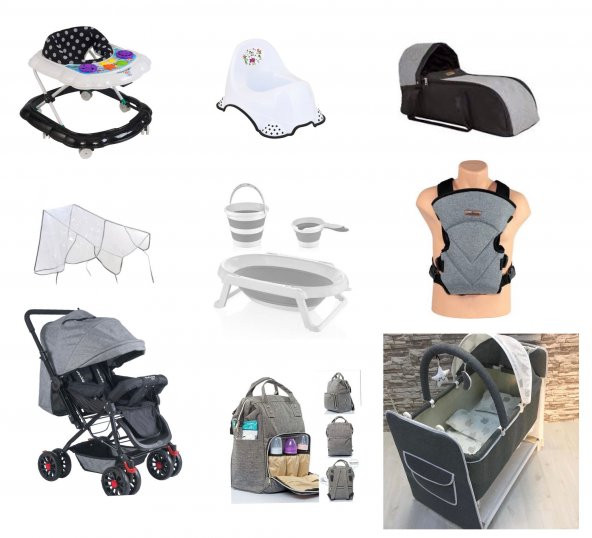 Almira Kids Bebek Çeyiz Seti 11 Parça Çift Yön Bebek Arabası Beşik Ana Kucağı Yürüteç Katlanır Küvet