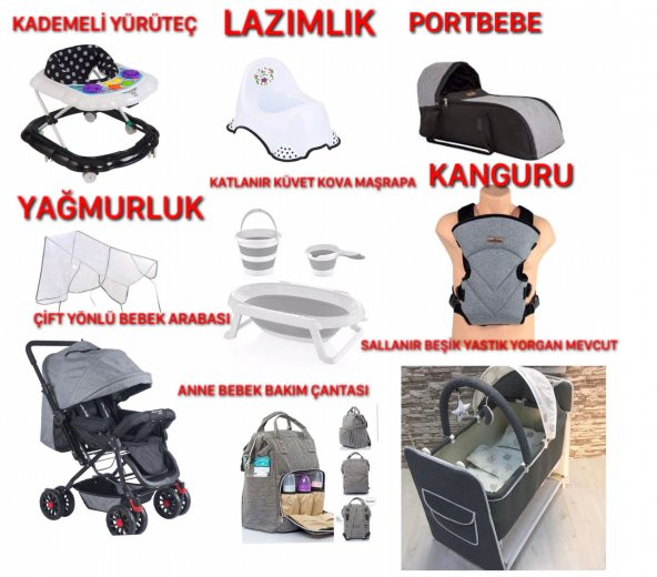 Almira Kids Bebek Çeyiz Seti 11 Parça Çift Yön Bebek Arabası Beşik Ana Kucağı Yürüteç Katlanır Küvet - 2