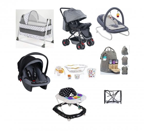 LETS GO BABY Bebek Çeyiz Seti 12 Parça Çift Yön Bebek Arabası Beşik Ana Kucağı Yürüteç Küvet Takımı