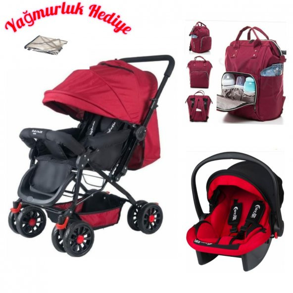 çiftyönlü bebek arabası puset anakucağı anne bebek çantası yağmurluk 4 parça set - 2
