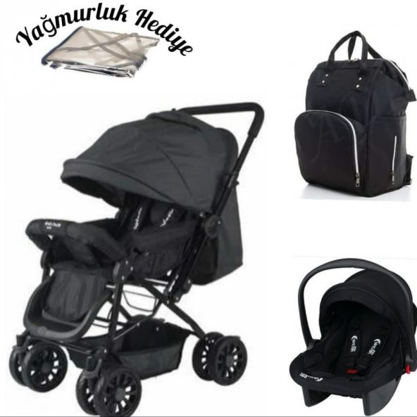 çiftyön bebek arabası puset anakucağı anne bebek çantası yağmurluk 4 parça set - Resim 2