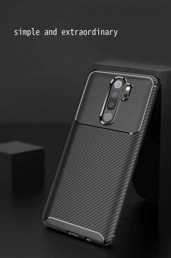 Xiaomi Redmi Note 8 Pro Kılıf Antişok Karbon Silikon Kapak + Cam - 5