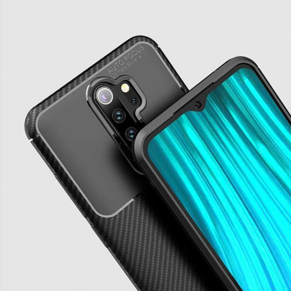 Xiaomi Redmi Note 8 Pro Kılıf Antişok Karbon Silikon Kapak + Cam - 6