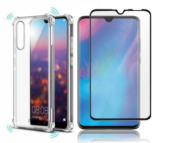 Huawei P30 Lite Kılıf Kenar Korumalı Antişok Silikon + 6D Esnek Nano Cam