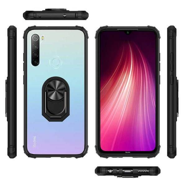 Xiaomi Redmi Note 8 Kılıf Yüzüklü Arkası Şeffaf Antişok Silikon Kapak - 7