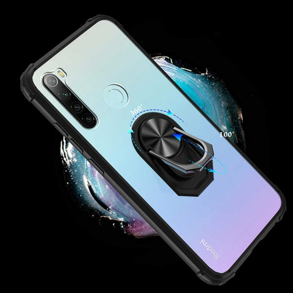 Xiaomi Redmi Note 8 Kılıf Yüzüklü Arkası Şeffaf Antişok Silikon Kapak - 8