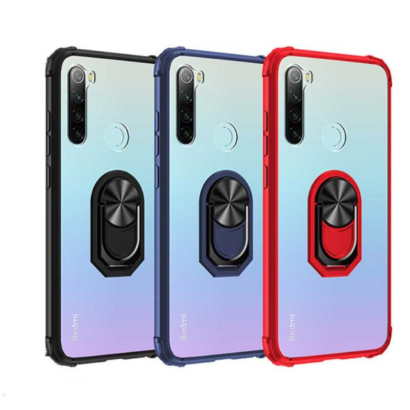 Xiaomi Redmi Note 8 Kılıf Yüzüklü Arkası Şeffaf Antişok Silikon Kapak - 10