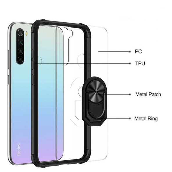 Xiaomi Redmi Note 8 Kılıf Yüzüklü Arkası Şeffaf Antişok Silikon Kapak - 6