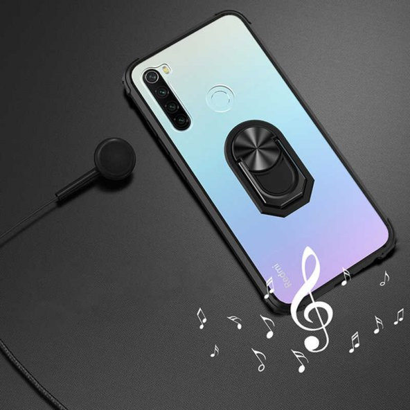 Xiaomi Redmi Note 8 Kılıf Yüzüklü Arkası Şeffaf Antişok Silikon Kapak - 12