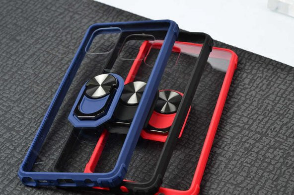 Samsung Galaxy A81 (Note 10 Lite) Kılıf Yüzüklü Arkası Şeffaf Antişok Silikon Kapak - 5