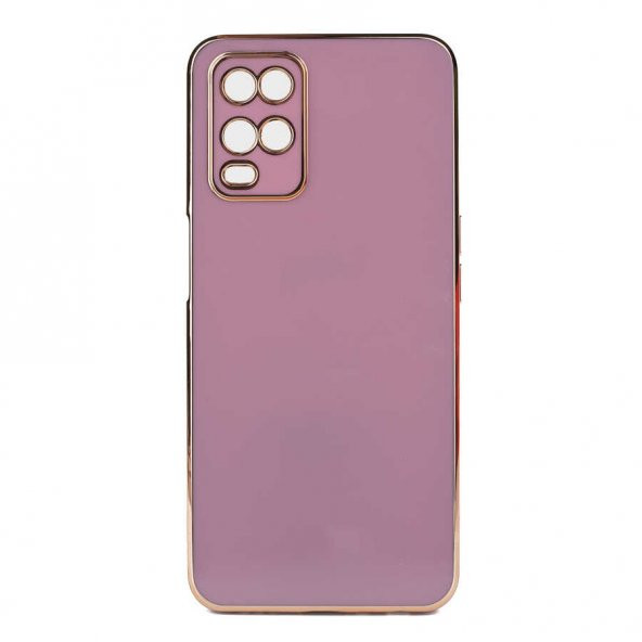 Oppo A54 4G Kılıf Kamera Korumalı Gold Kenarlı Silikon Kapak - 7