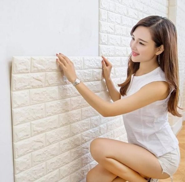 Renkli Duvarlar Kendinden Yapışkanlı Newwal Esnek Krem Sünger Tuğla Duvar Paneli - Resim 2