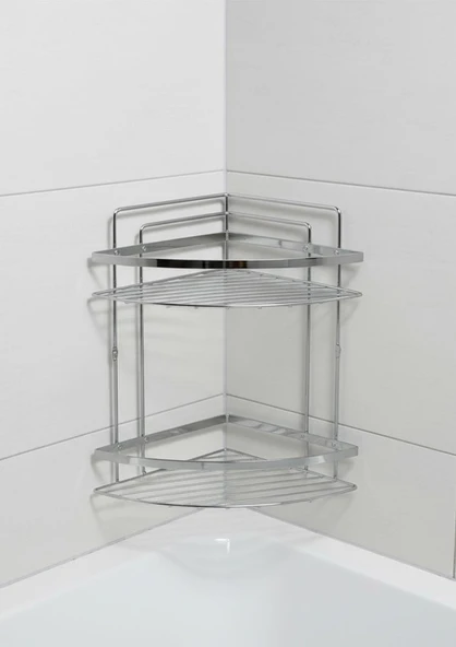 Lamalı Krom Raf 2 Katlı Banyo Düzenleyici Şampuanlık Paslanmaz - 2