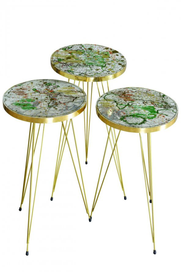 Zigon Sehpa Gold Harita Desen Tel