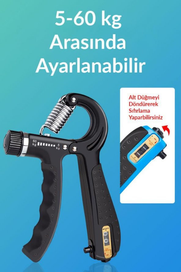 Telvesse Sayaçlı El Yayı 5-60 kg Bilek Güçlendirici Alet Ayarlanabilir Fitness Egzersiz Mavi 5-60 kg - 3