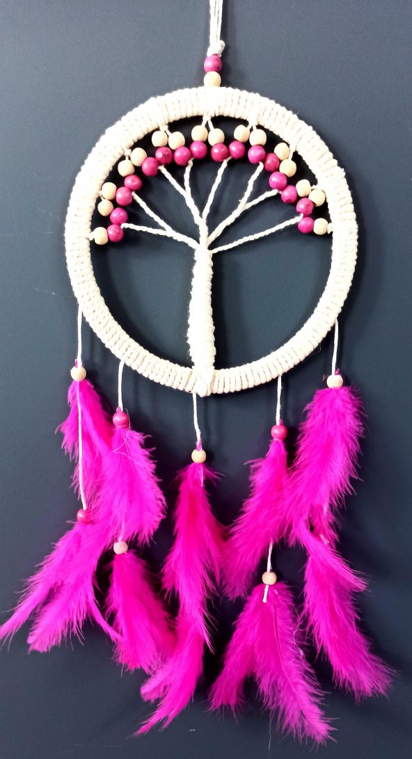 Fuşya Kuş Tüylü Hayat Ağacı Dream Catcher Duvar Süsü ürün görseli