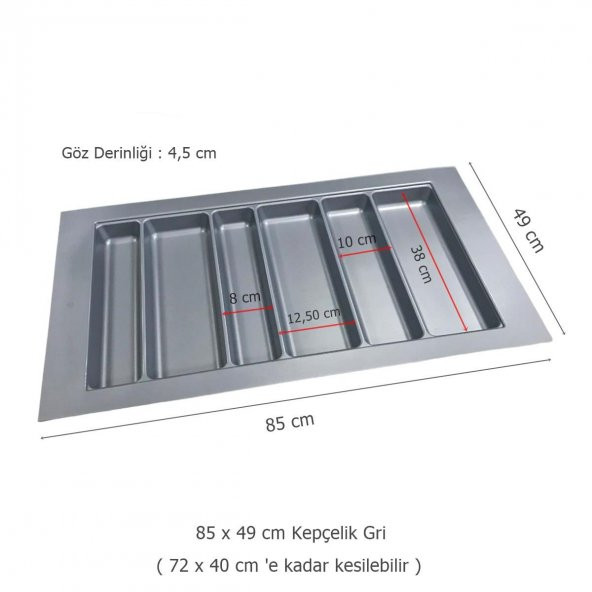 Çekmece İçi Kaşıklık ve Kepçelik 2 li Set 85 x 49 cm Gri - 2