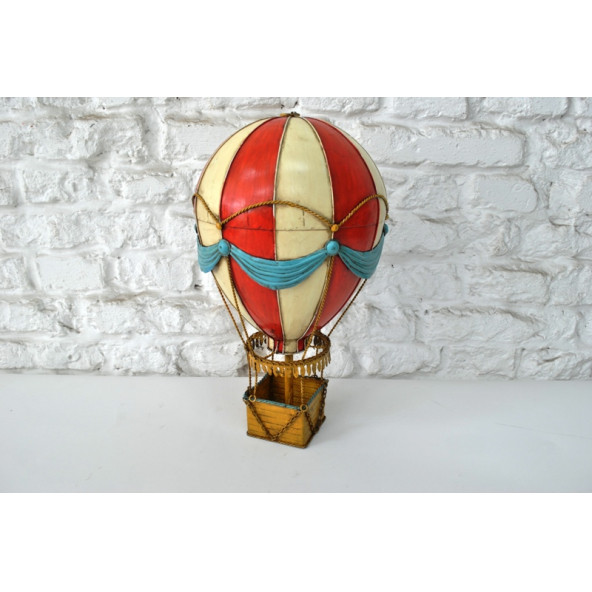 Jayland Metal Eskitilmiş Retro Mavi Kırmızı Sıcak Hava Balonu ürün görseli