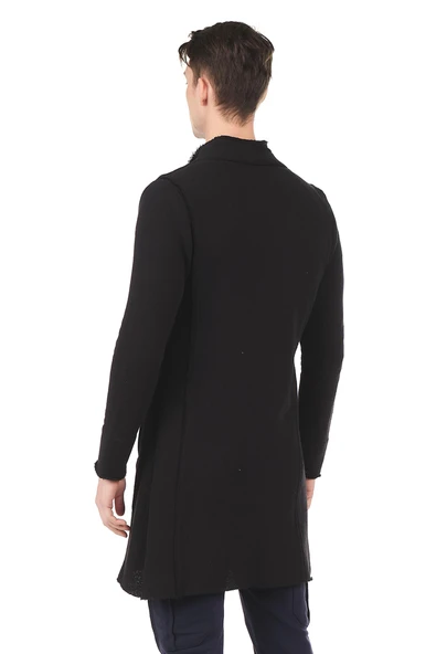 Erkek Fermuarlı Cepli Dik Yaka Triko Uzun Salaş Spor Hırka - 5