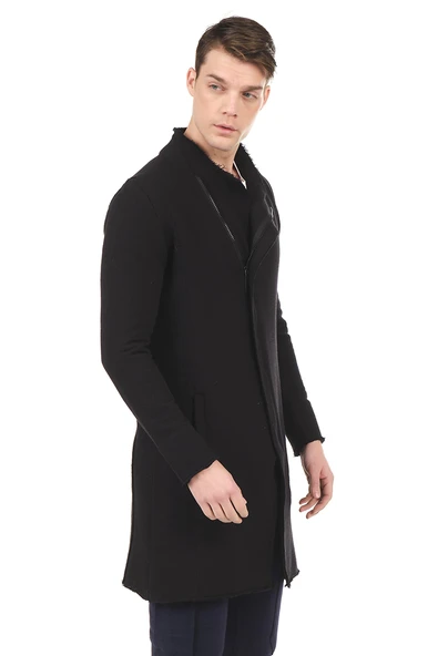 Erkek Fermuarlı Cepli Dik Yaka Triko Uzun Salaş Spor Hırka - 4