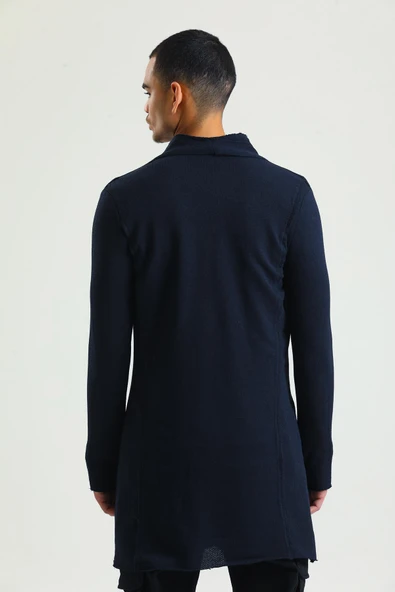 Erkek Fermuarlı Cepli Dik Yaka Triko Uzun Salaş Spor Hırka - 12