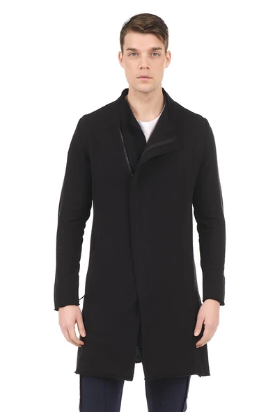 Erkek Fermuarlı Cepli Dik Yaka Triko Uzun Salaş Spor Hırka - 2