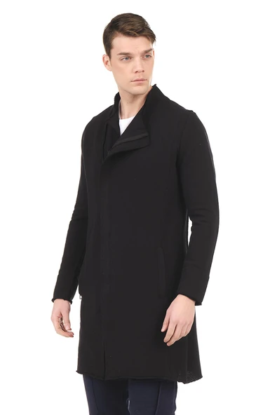 Erkek Fermuarlı Cepli Dik Yaka Triko Uzun Salaş Spor Hırka - 3