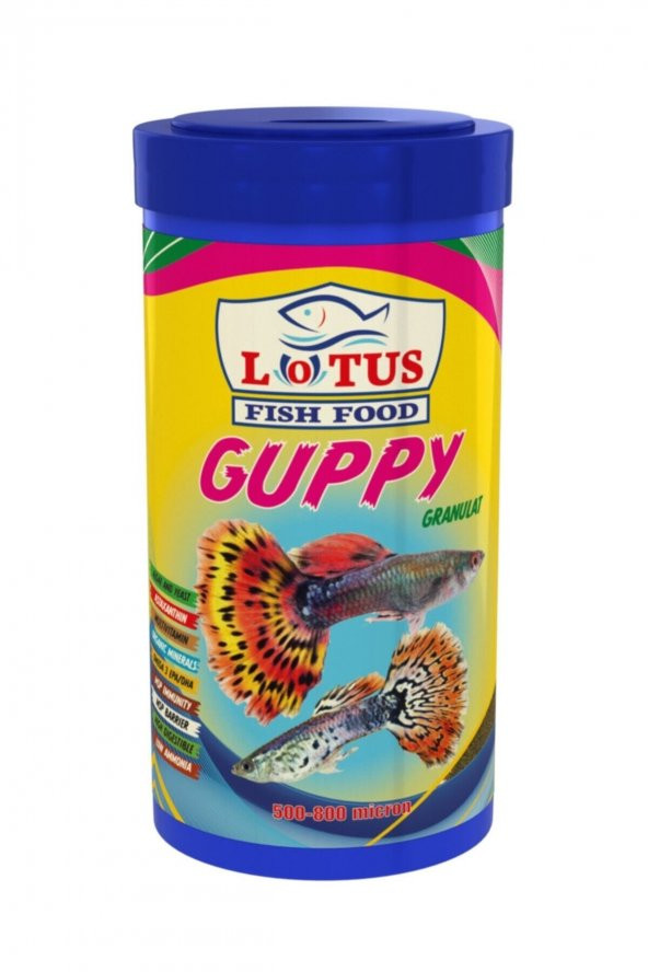 Guppy Granulat 250 ml Bitkisel Protein Karışık Lepistes Moli Kılıç Tetrazon Balık Yemi