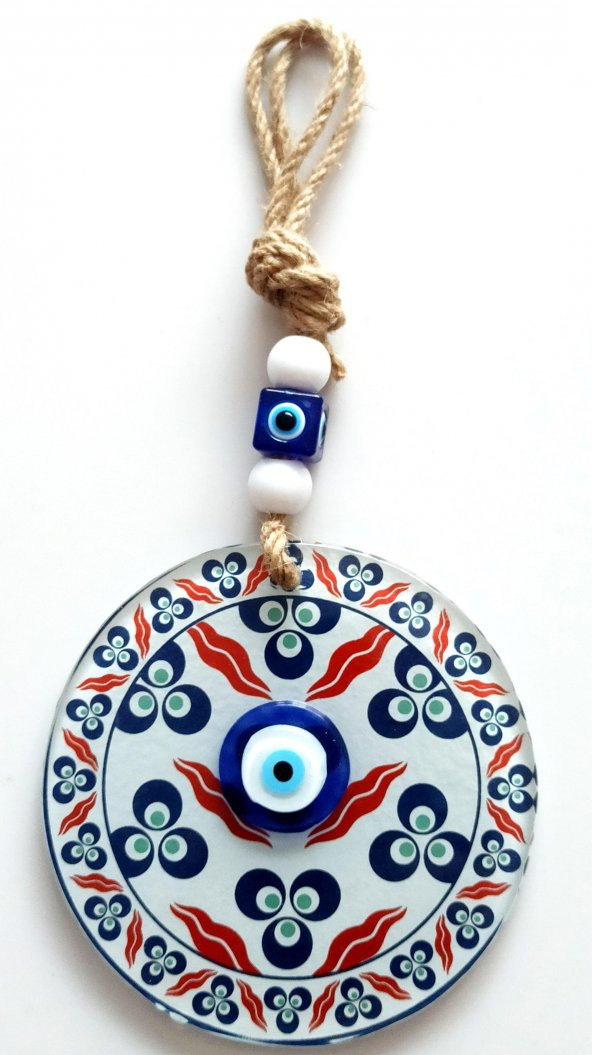 Üç Damla Desenli Nazar Boncuklu Füzyon Cam Duvar Süsü - Resim 2