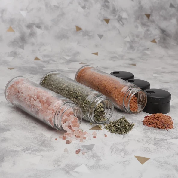 Pine 3lü Baharat Takımı Bordo Kapaklı Cam Baharatlık - 5