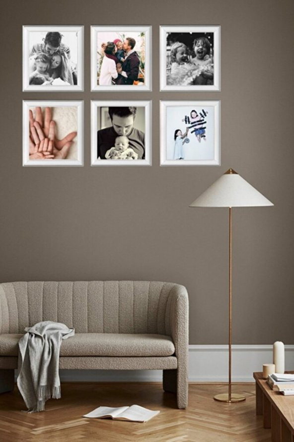 Home 20x20 Fotoğraf Çerçevesi Beyaz Kare 6lı Paket Ön Kısmı Cam