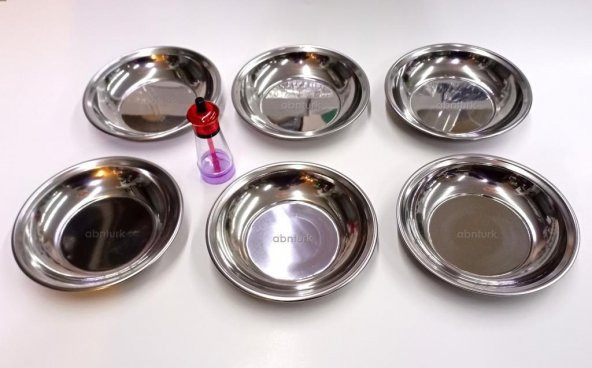 Sihirli Tuzluk Hediye 6 adet 18cm Paslanmaz Çelik Çukur Yemek Tabağı DublePorsyon Garanti Metal abak - 1