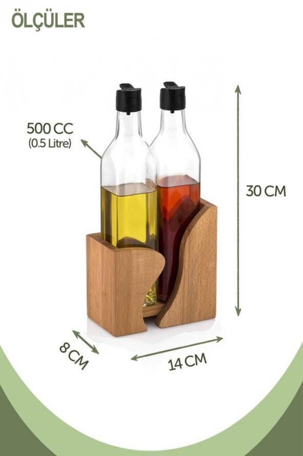 2li Yağlık Sirkelik Cam Şişe Ahşap Standlı Gloria Cam Yağdanlık Sosluk 500 cc