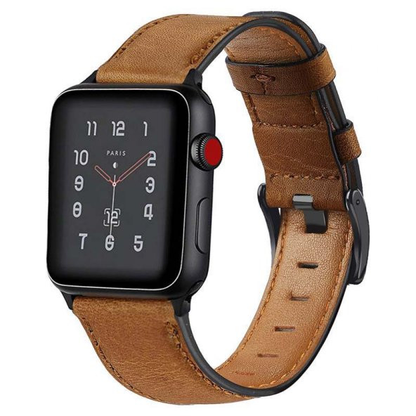 Deri Akıllı Saat Kordonu 42/44 mm Açık Kahverengi - 1