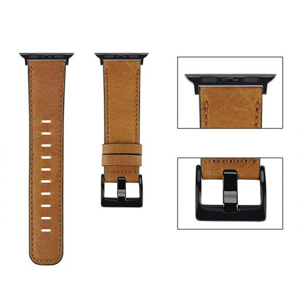 Deri Akıllı Saat Kordonu 42/44 mm Açık Kahverengi - 3