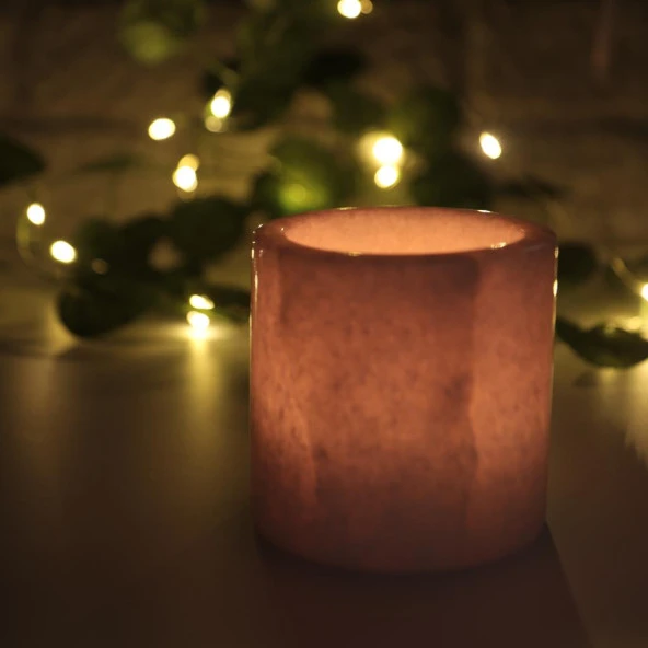 Doğal Motifli Mermer Mumluk Beyaz Dekoratif Mermer Mumluk - 2