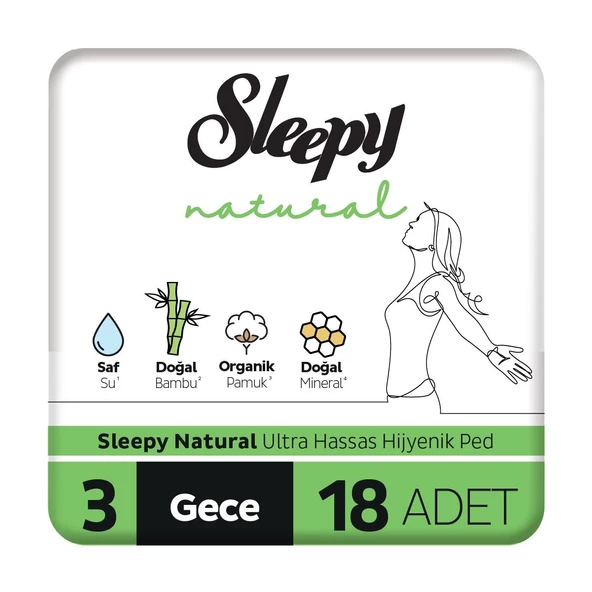 Sleepy Natural Ultra Hassas Hijyenik Ped Gece 18 Adet Ped