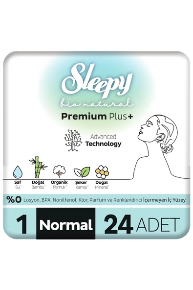 Sleepy Bio Natural Premium Plus Hijyenik Ped Normal 24 Adet Ped ürün görseli
