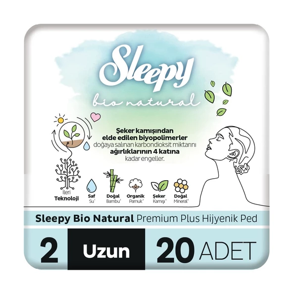 Sleepy Bio Natural Premium Plus Hijyenik Ped Uzun 20 Adet Ped